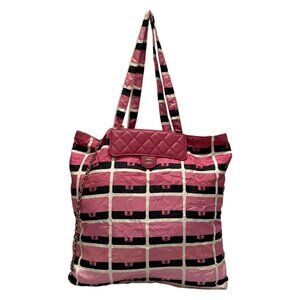 Auth CHANEL Matelasse - Pink Black White Chemical Fiber Grained Calfskin